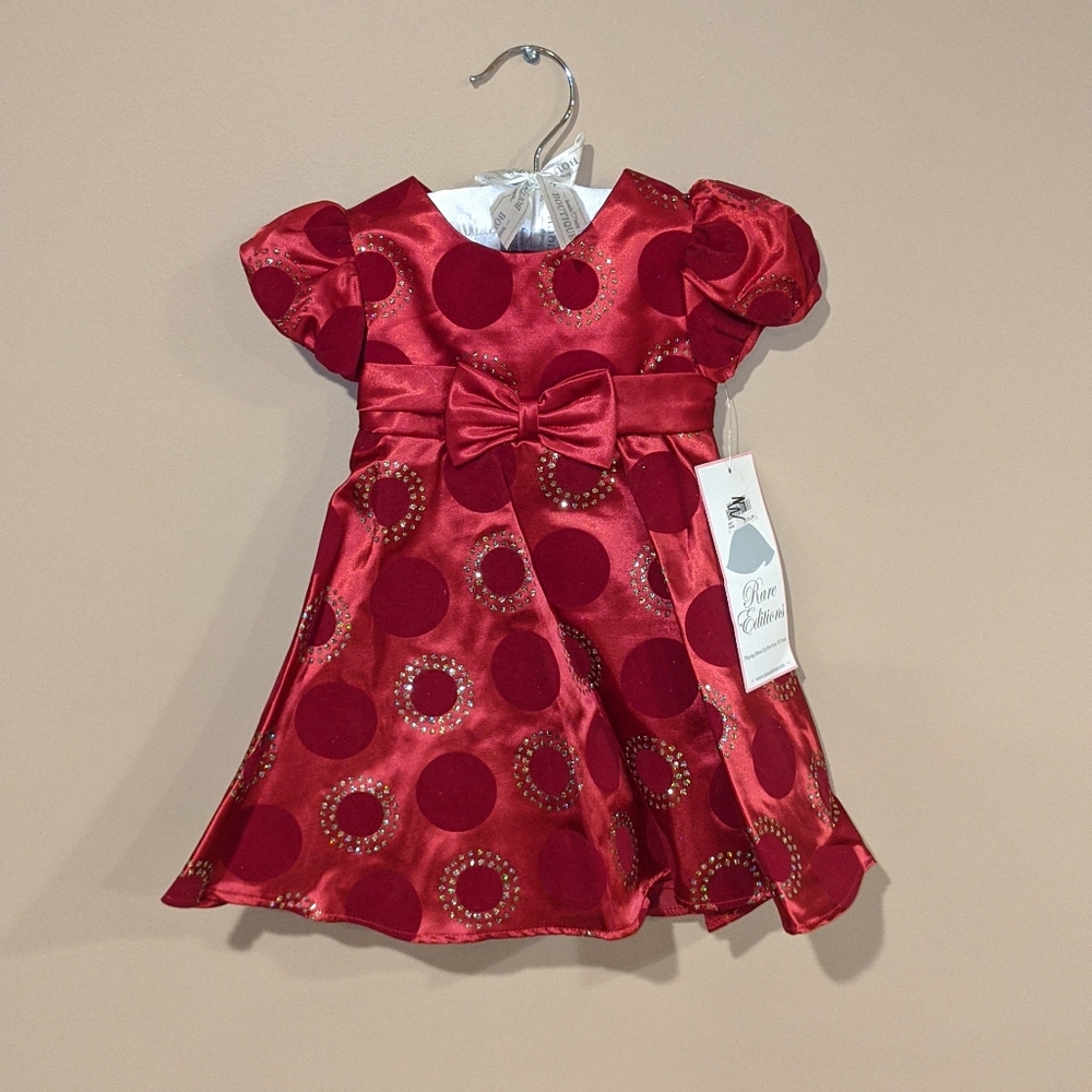 Rare Editions Baby Girls Red Glitter Sz 12Mo